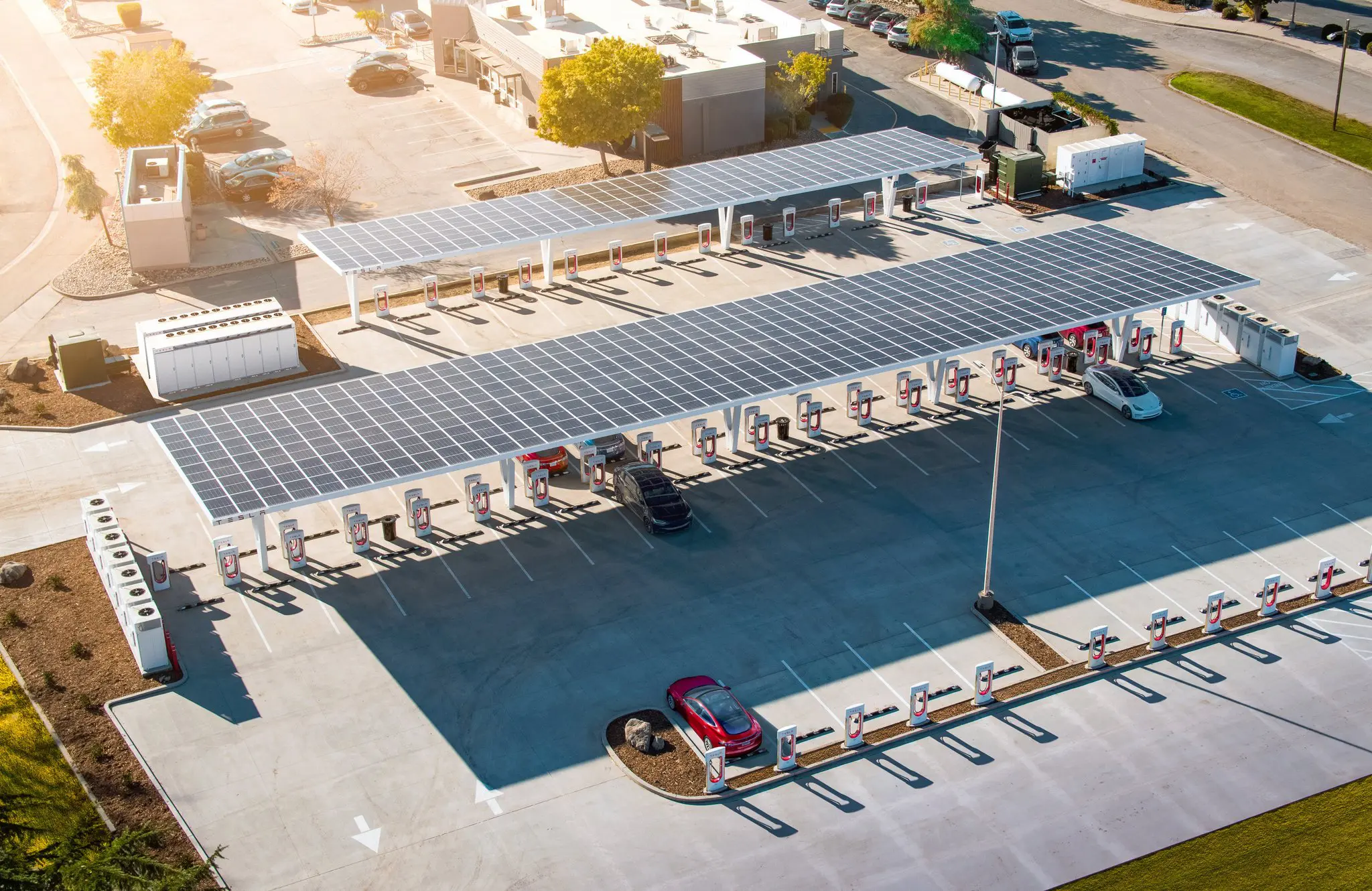 Tesla Builds a Giant Electric Vehicle Charging Station with 164 DC Units!