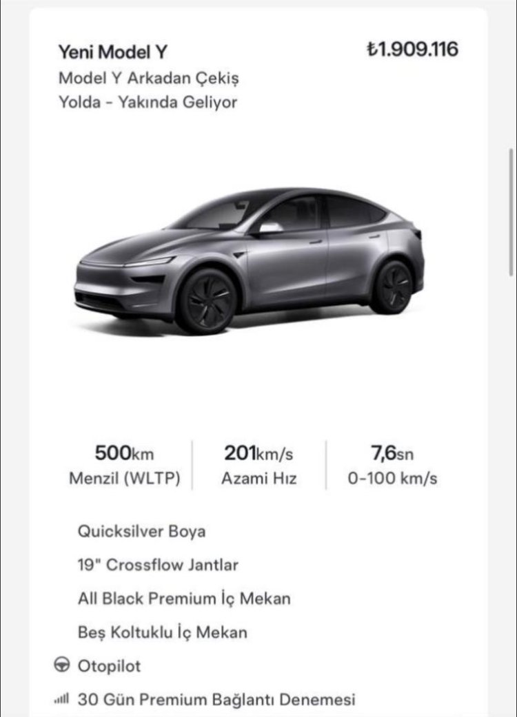 Yeni Tesla Model Y 1,86 milyon liradan satışa sunuldu!